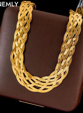 GANEMLY 316L Stainless Steel Gold Colo Woven Chain Chokes