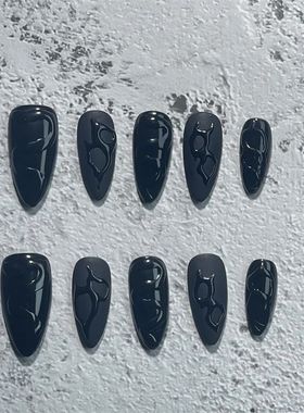 Handmade Pess on Nails Shot Black Simple Reusable Adhesive