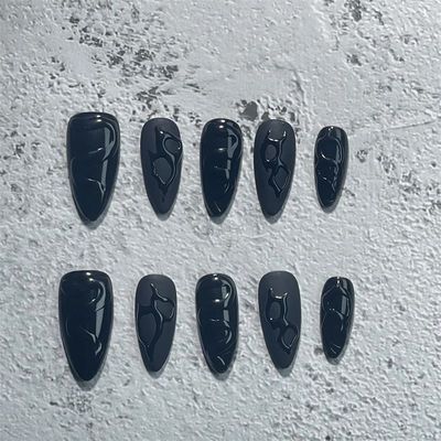 Handmade Pess on Nails Shot Black Simple Reusable Adhesive