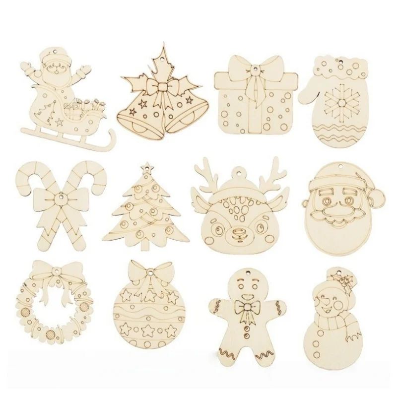 10PCS Wooden Chistmas Onaments Unfinished Wood Slices