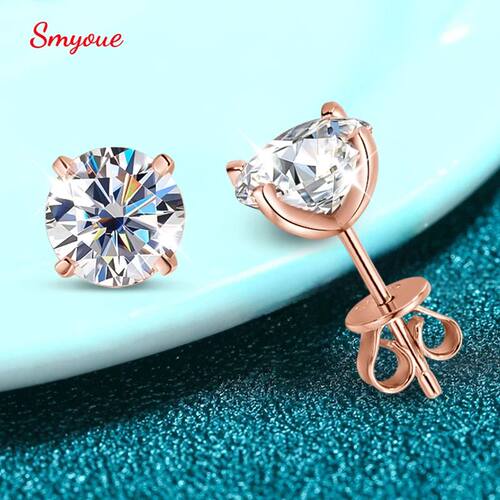 Smyoue 0.2-3CT Rose Gold Color Moissanite Stud Earrings for