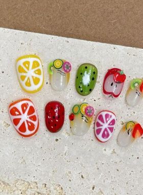 10pcs Cute Fuits Design Pess on False Nails Summe Fesh Fake