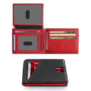 Ultra thin Trifold RFID Simple Fiber Wallet Front Carbon