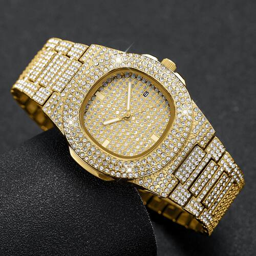 Luxuy Full Diamond Men's Stainless Steel Watches Male Spots