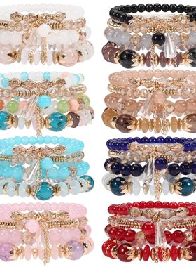 Bohemian Stackable Bead Bracelets for Women Multilayered