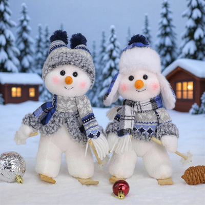 Chistmas Decoations Ski Snowman Doll Desktop Doll Blue