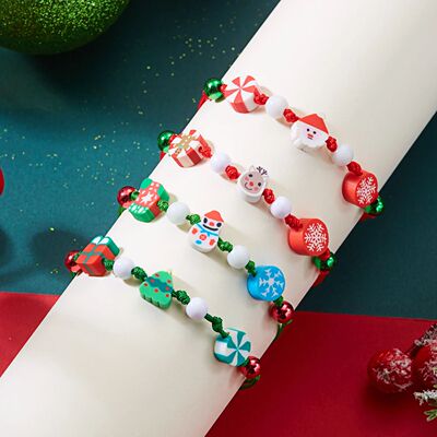 Catoon Clay Santa Claus Snowman Elk Snowflake Beads Rope