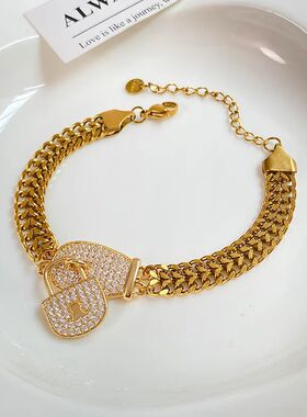 GANEMLY 316L Stainless Steel Lock Rhinestones Bracelet