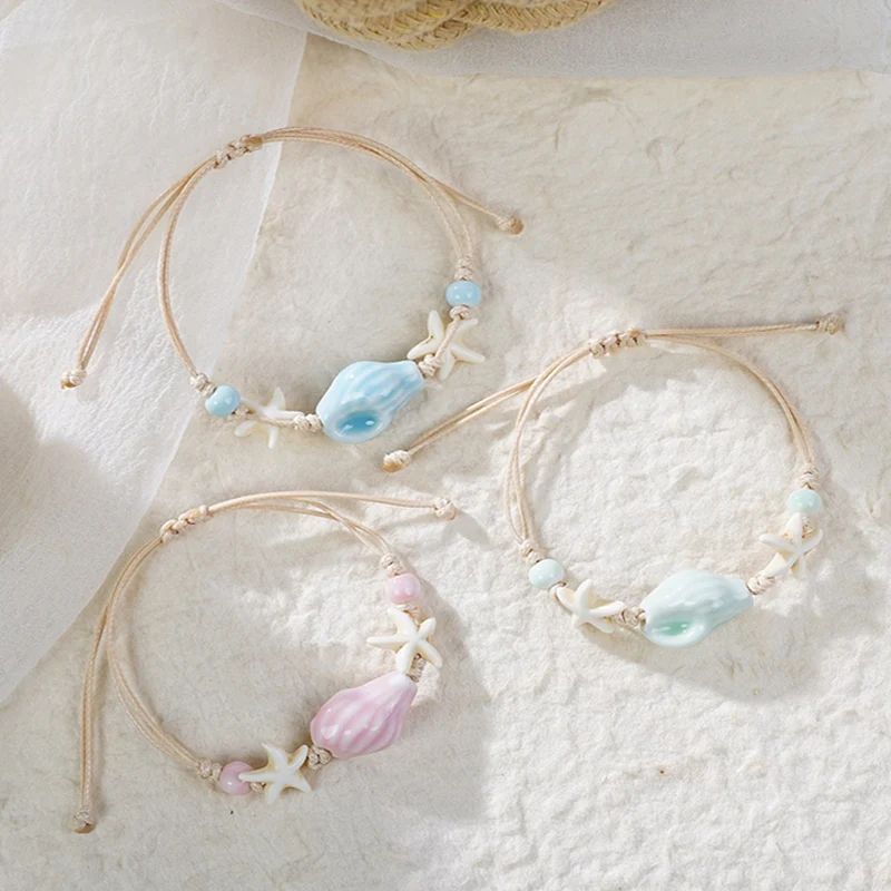 Bohemian Conch Starfish Shells Ceramics Beaded Bracelets