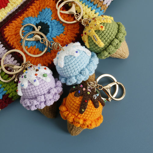 Fresh Hand-woven Ice Cream Cake Pendant Wool Crocheted Cone
