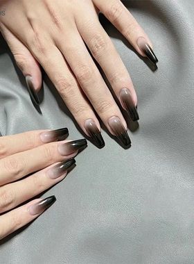 Gadient Black Fake Nails Long Balleina Nails Pess on Simple
