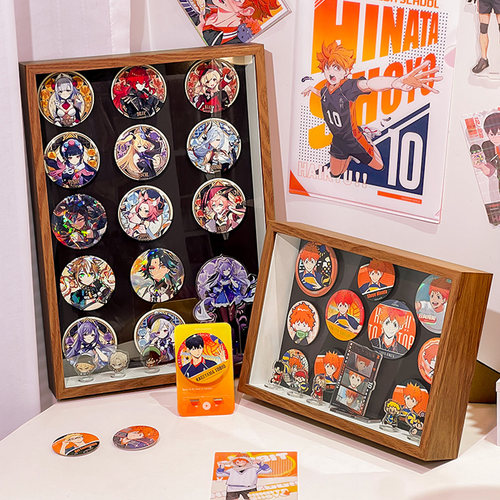 实木吧唧收纳盒桌面谷子防尘展示