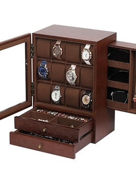 立式木质手表收纳盒高档手表箱家用手表眼镜首饰盒手表陈列展示架