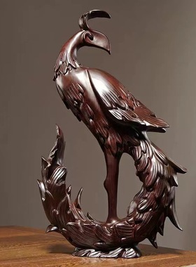 黑檀木雕凤凰摆件实木质吉祥家居摆设装饰红木工艺品新婚新居送礼