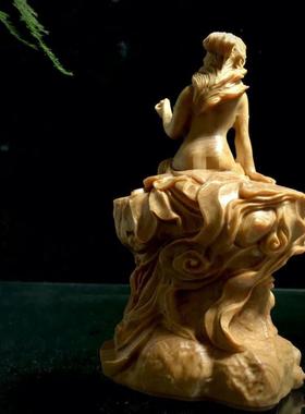 崖柏木雕吉祥天不动东密师祖工艺品人物叶黄杨卷发美女礼物木制