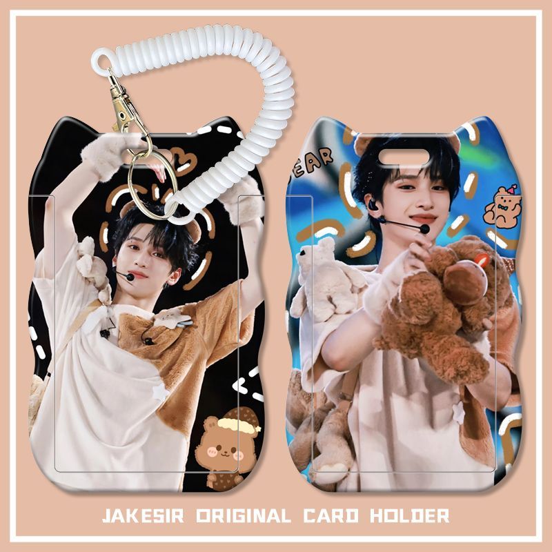 小熊严浩翔帅哥学生滑盖猫耳朵卡套饭卡公交身份证件保护套弹簧绳
