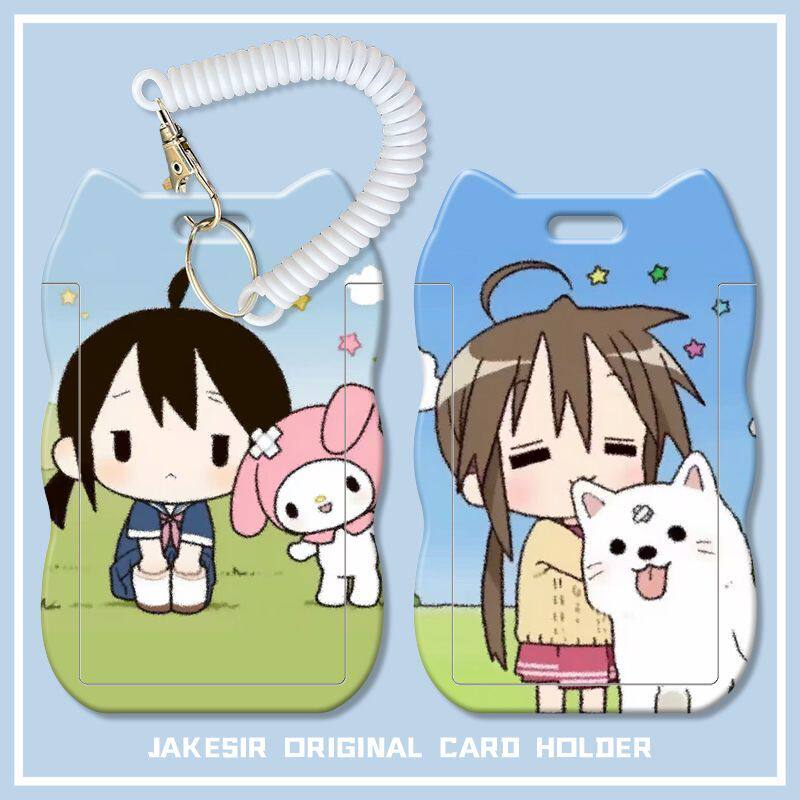 软萌卡通少女可爱学生滑盖猫耳朵卡套饭卡公交身份证套弹簧绳