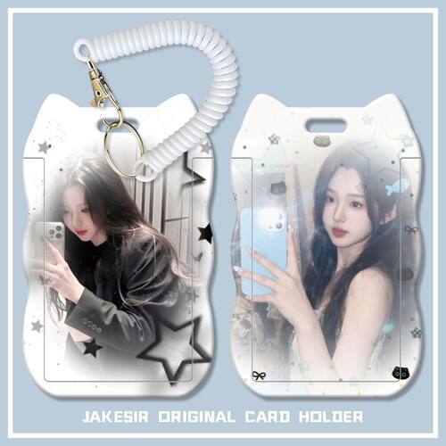 李柯以美女创意学生滑盖猫耳朵卡套饭卡公交证件保护套弹簧绳