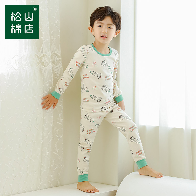 松山棉店儿童家居服套装高含棉卡通大童小童罗纹睡衣秋衣秋裤内衣