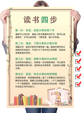 小学校班级教室图书阅览室墙贴读书四步图书角学习装饰画贴纸贴画