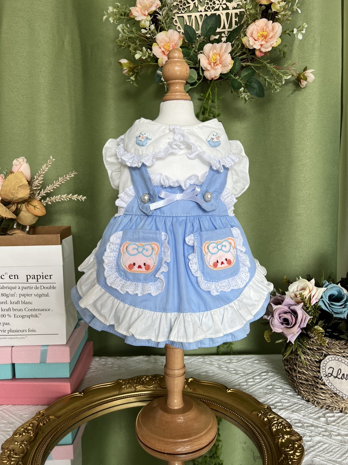 喵呜萌宠原创手工宠物狗衣服猫咪兔子浅蓝色重工高定泰迪博美比熊,宠物/宠物食品及用品,狗宠物服装/雨衣,淘宝优惠券,粉丝福利购,淘宝优惠卷