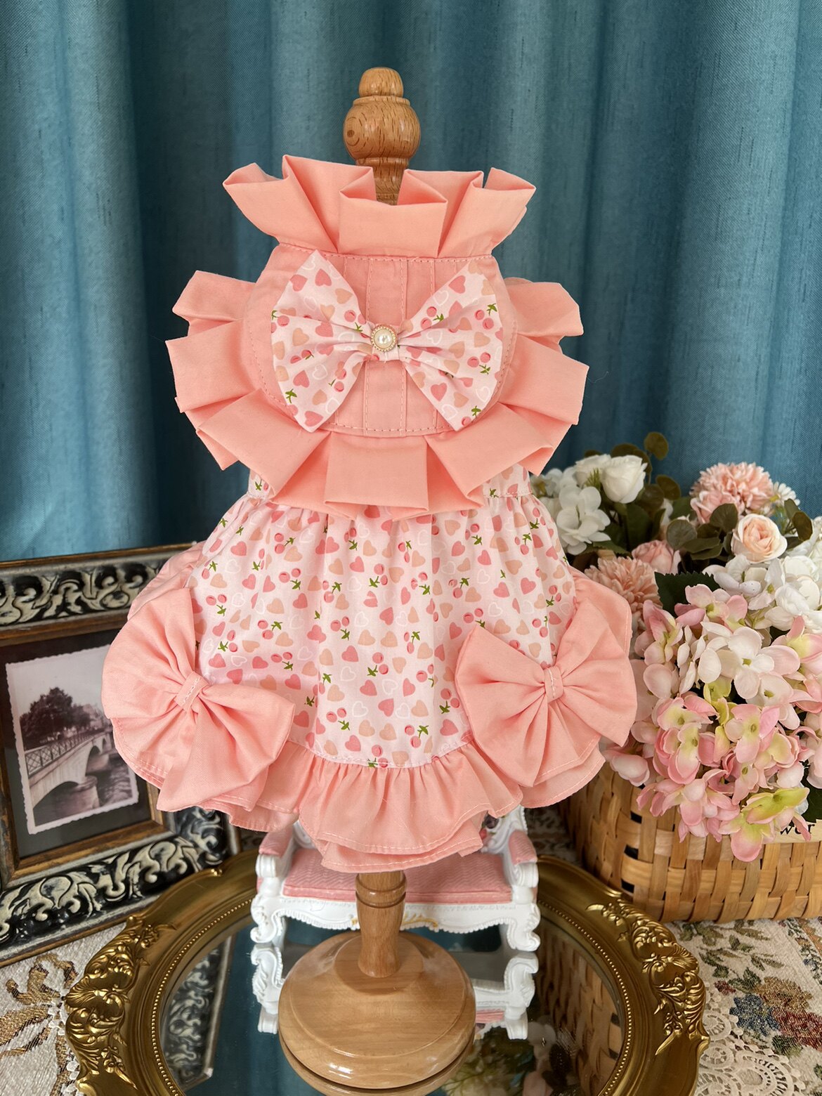 原创手工宠物狗狗粉色公主礼服猫咪衣服泰迪博美马尔济斯比熊博美
