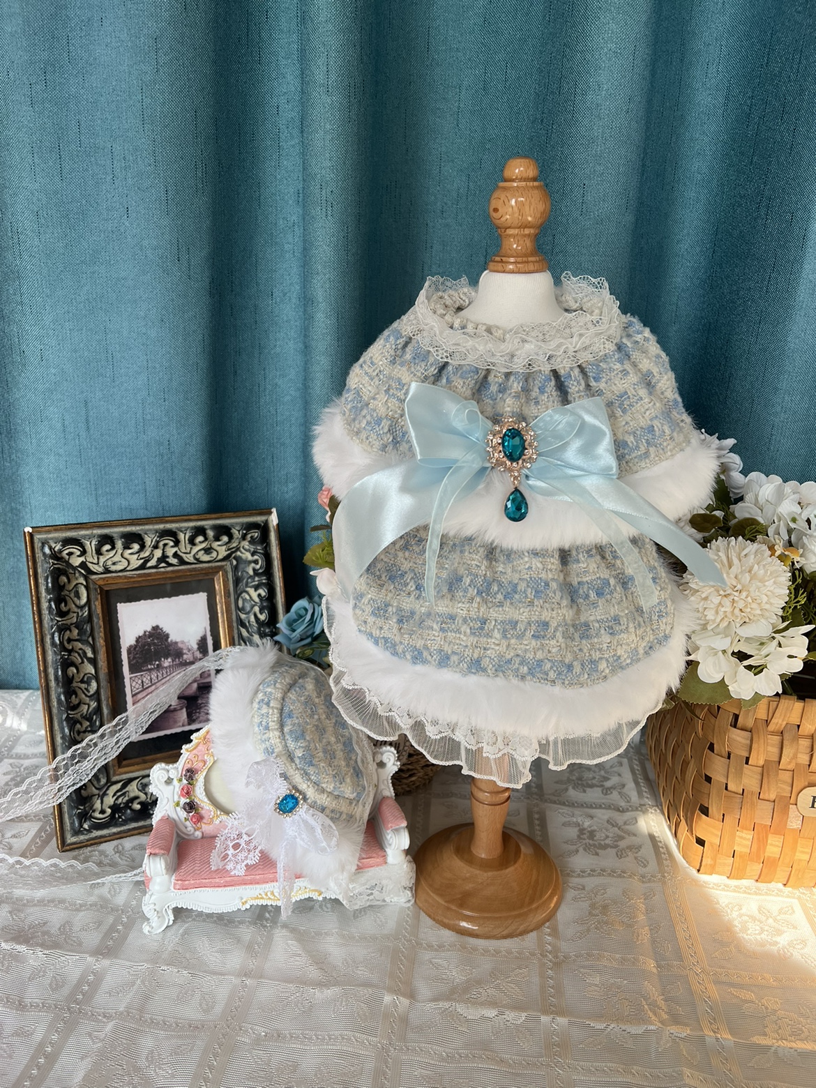 手工小香风连身裙喵呜萌宠猫咪狗