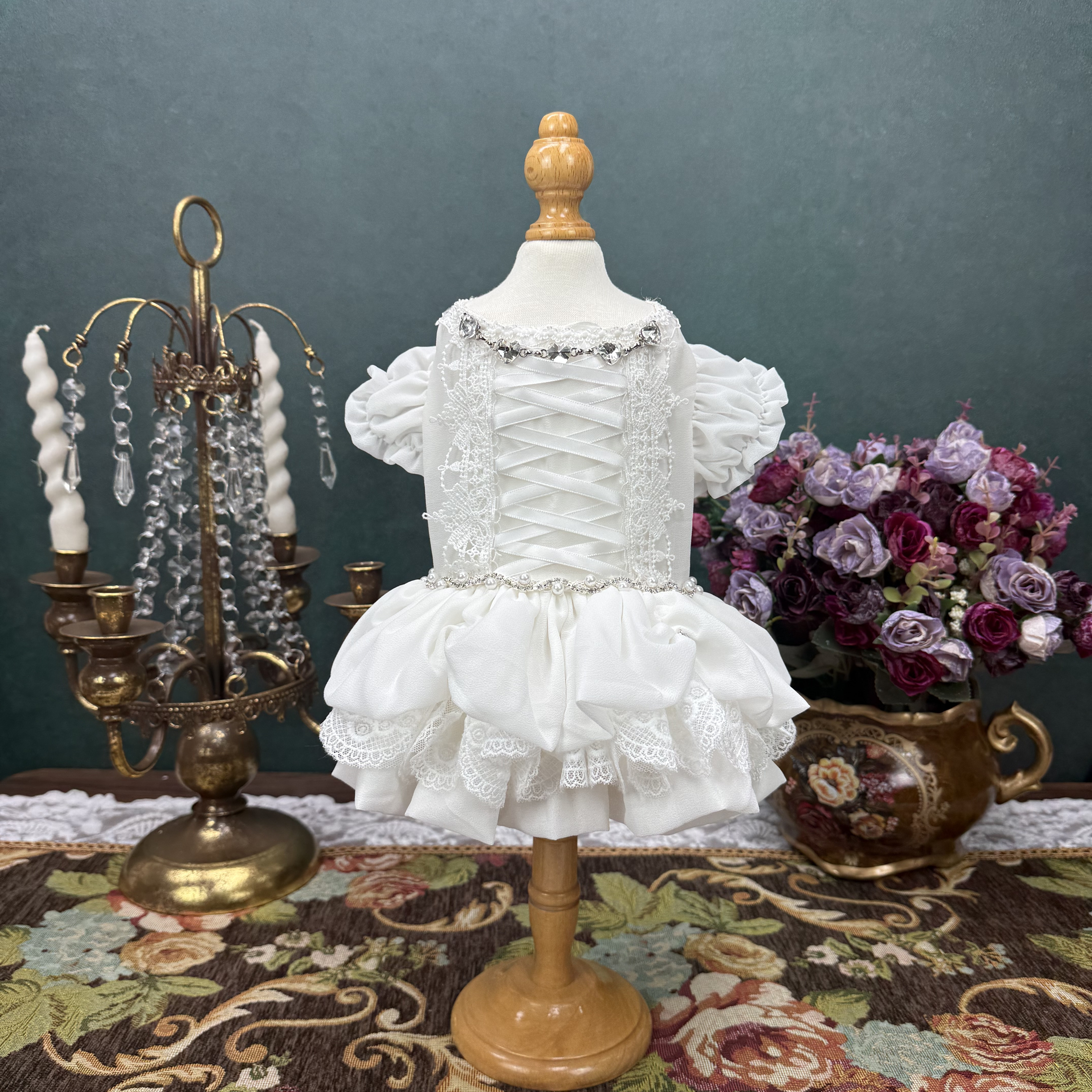 原创高定宠物狗狗衣服猫咪裙子洛丽塔公主风手工婚纱礼服白色恋人