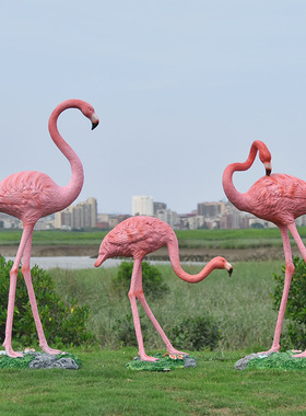 仿真火烈鸟公园林水池玻璃钢雕塑