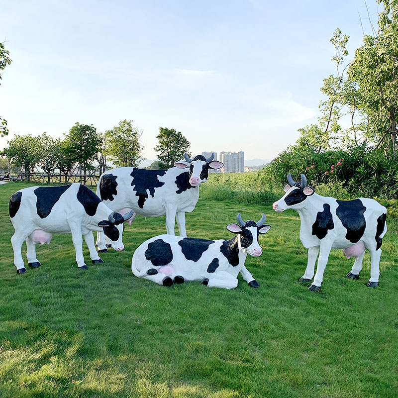 玻璃钢仿真奶牛雕塑户外园林景观农场牧场草坪装饰品卡通动物摆件