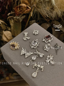 F83 93锆石饰品美甲指甲钻饰美甲店穿戴甲装 饰流苏钻金银色蝴蝶结