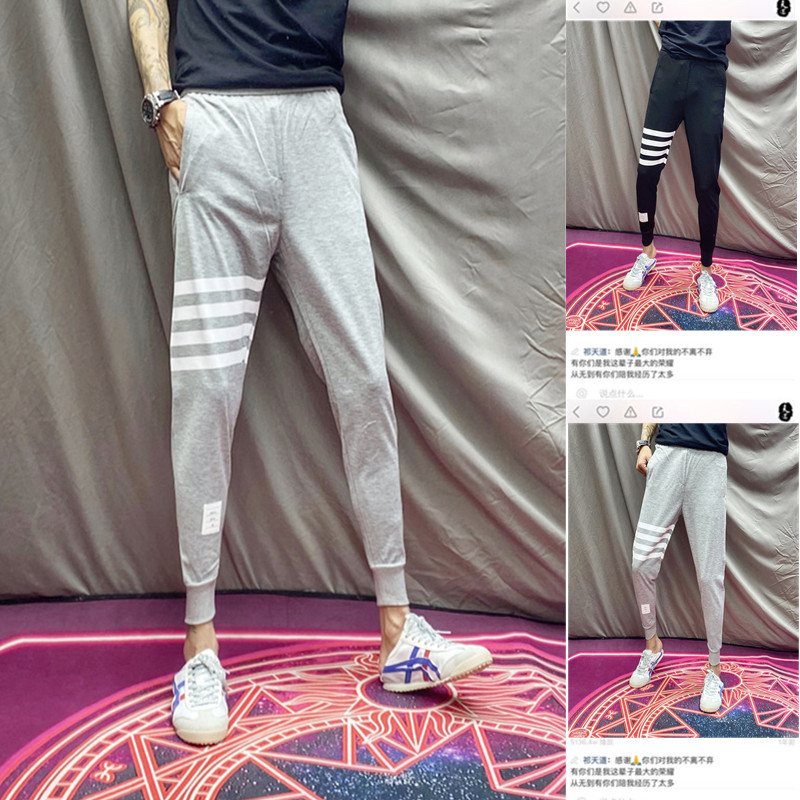 网红四道杠社会小伙九分修身卫裤