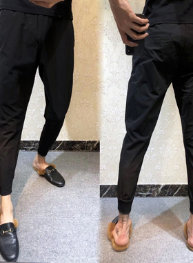黑色九分裤子男休闲裤网红黑武士小脚裤潮流百搭青少年修身束脚裤