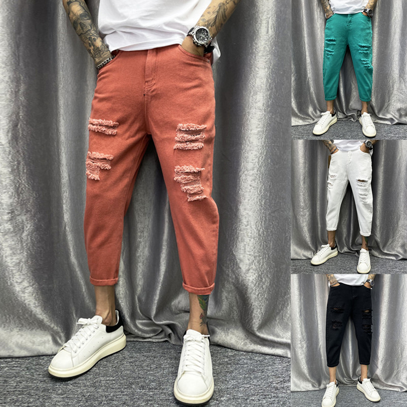 破洞精神小伙七分裤夏季新款潮流