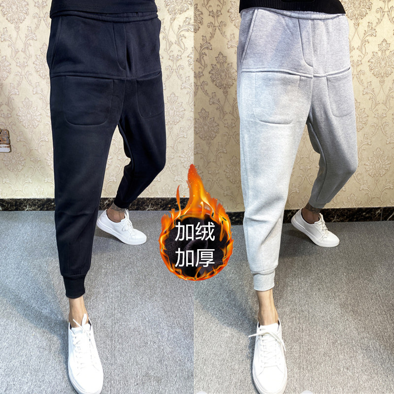 秋冬加绒加厚休闲裤男修身小脚裤