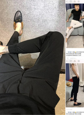 社会精神小伙裤子男九分裤修身百搭痞帅小脚裤黑武士束脚休闲裤潮