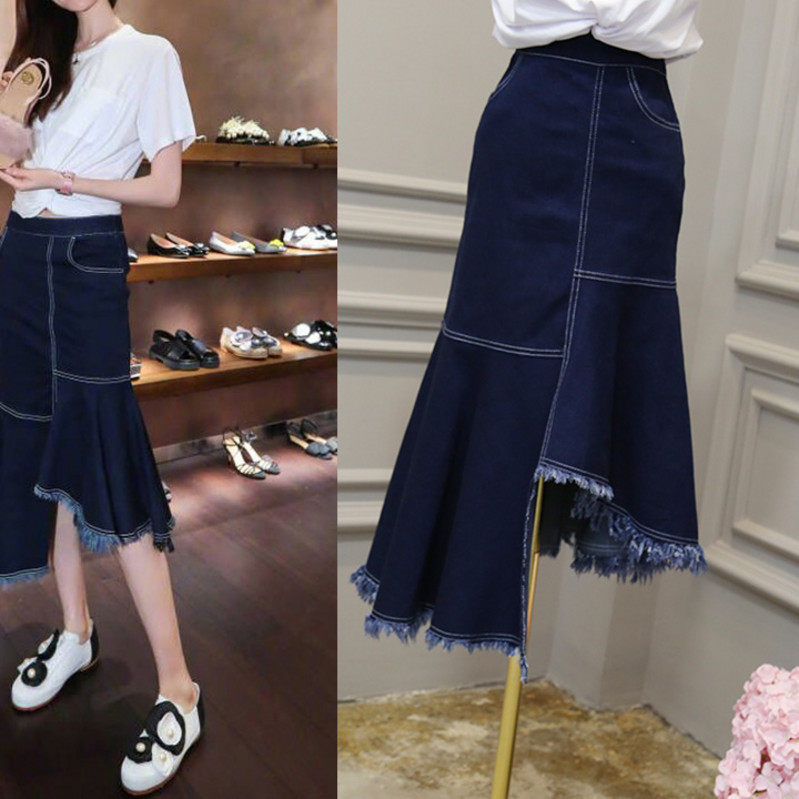 Irregular Petal Denim skirt fish tail Paige Package hip skirt Versatile Mid length version Elastic force Lotus leaf Autumn and winterin the Women's clothing/Boutique , Skirts  category - from Buy2taobao.com to provide professional Taobao agent buy service