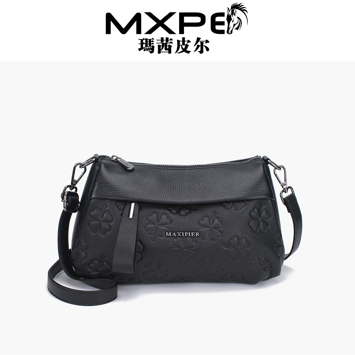 MXPE真皮大容量百搭压花斜挎女包