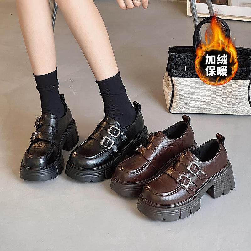 嘉俪多女欧美深口乐福鞋羊纹PU冬季薄绒圆头粗跟魔术贴2025新款,女鞋,乐福鞋（豆豆鞋）,淘宝优惠券,粉丝福利购,淘宝优惠卷