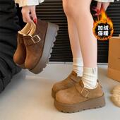 嘉俪多女欧美勃肯鞋 时尚 圆头厚底松紧扣带保暖加绒2025新款 冬季