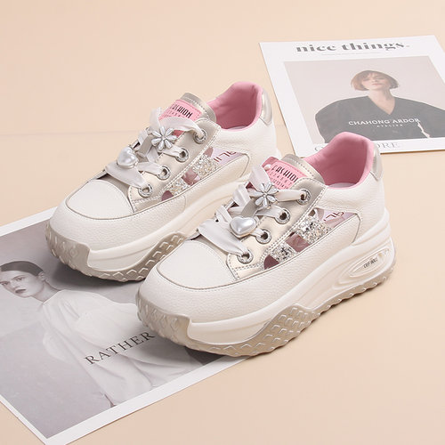 嘉俪多女鞋韩版休闲鞋牛皮镂空