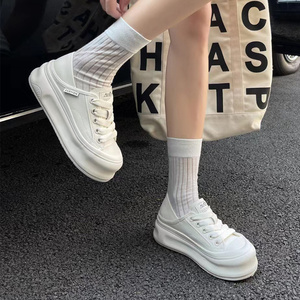 嘉俪多女韩版包头小白鞋运动休闲系带深口圆头2025新款春夏时尚