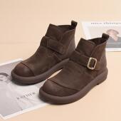 时尚 嘉俪多女鞋 欧美短靴牛皮平跟春冬皮里一脚蹬圆头2025新款