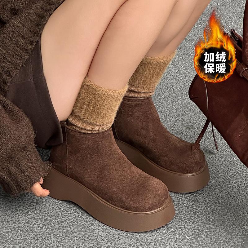 嘉俪多女鞋欧美短靴牛反绒