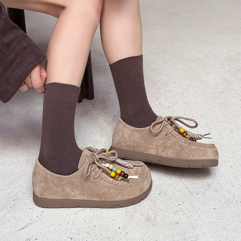 嘉俪多女欧美勃肯单鞋懒人牛反皮平底方头系带2025新款秋季轻便,女鞋,勃肯鞋/软木鞋,淘宝优惠券,粉丝福利购,淘宝优惠卷