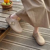 时尚 春季 牛皮圆头平底松紧扣带深口2025新款 嘉俪多女欧美勃肯单鞋