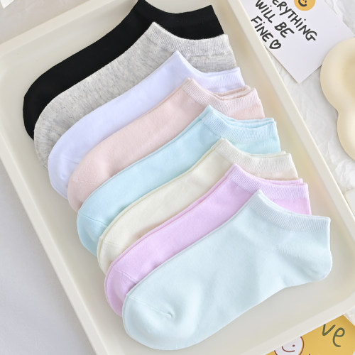 春夏季袜子女短袜透气薄款日系简约白色糖果色船袜学生袜运动袜