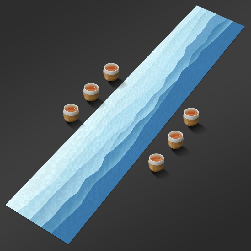 新中式山水画桌旗简约棉麻布艺床旗水墨茶席长条茶几桌布防水茶布