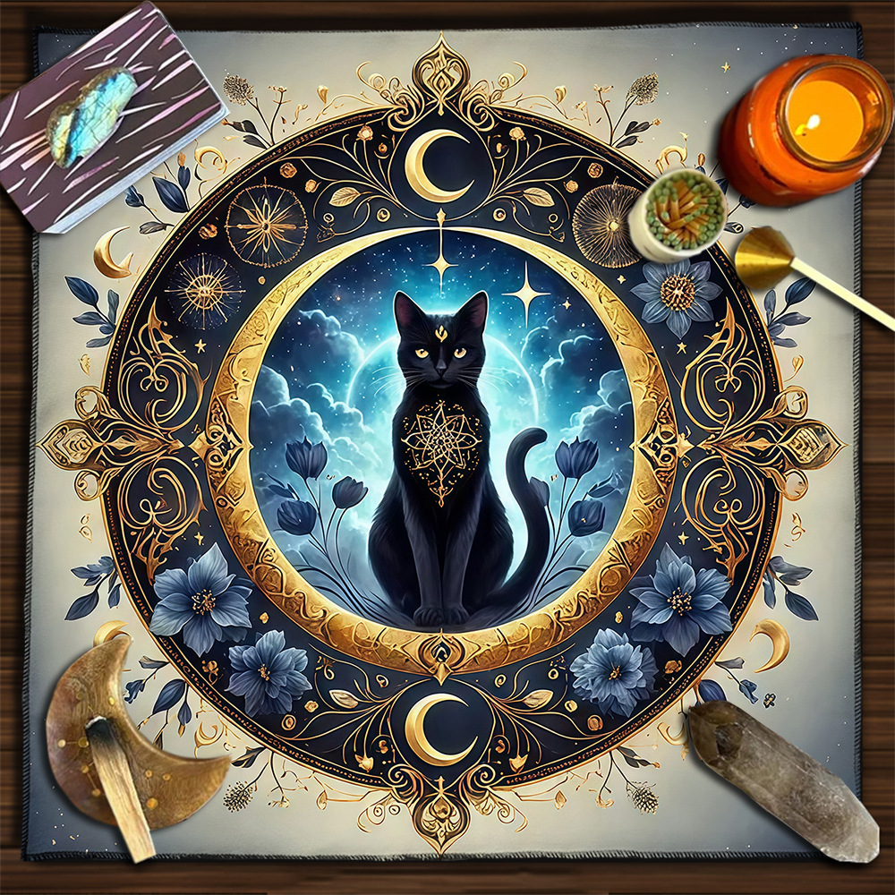 猫咪月相几何塔罗牌桌布Tarot绒布装饰Tablecloth桌布垫