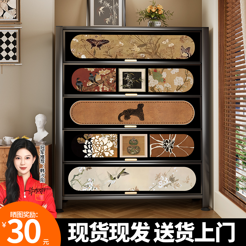 卡玫莱中古风鞋柜收纳柜一体靠墙